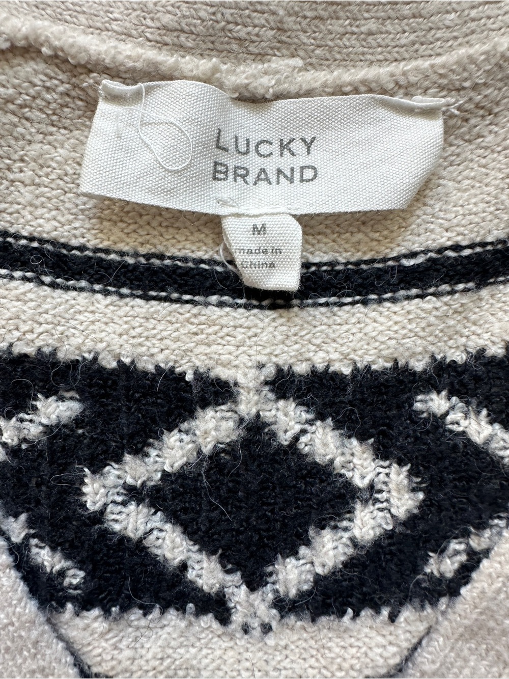 Lucky Brand Cozy Cream Knit Sweater Dress with Black Fair Isle Pattern Medium - Picture 3 of 4